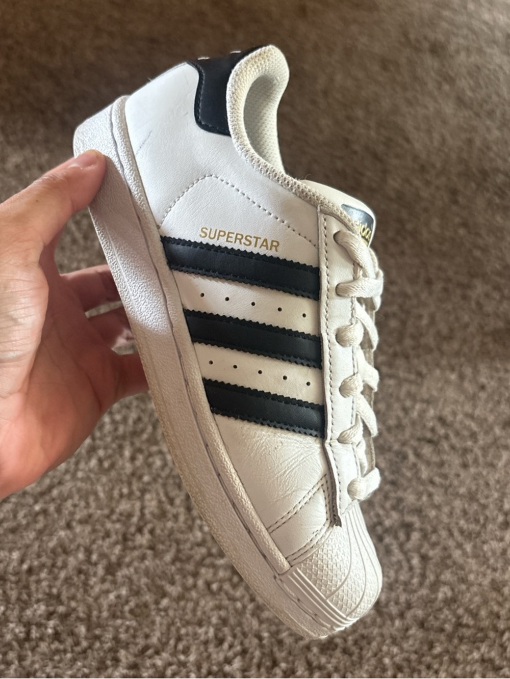 adidas Kids Superstar White and Black Leather Sneakers